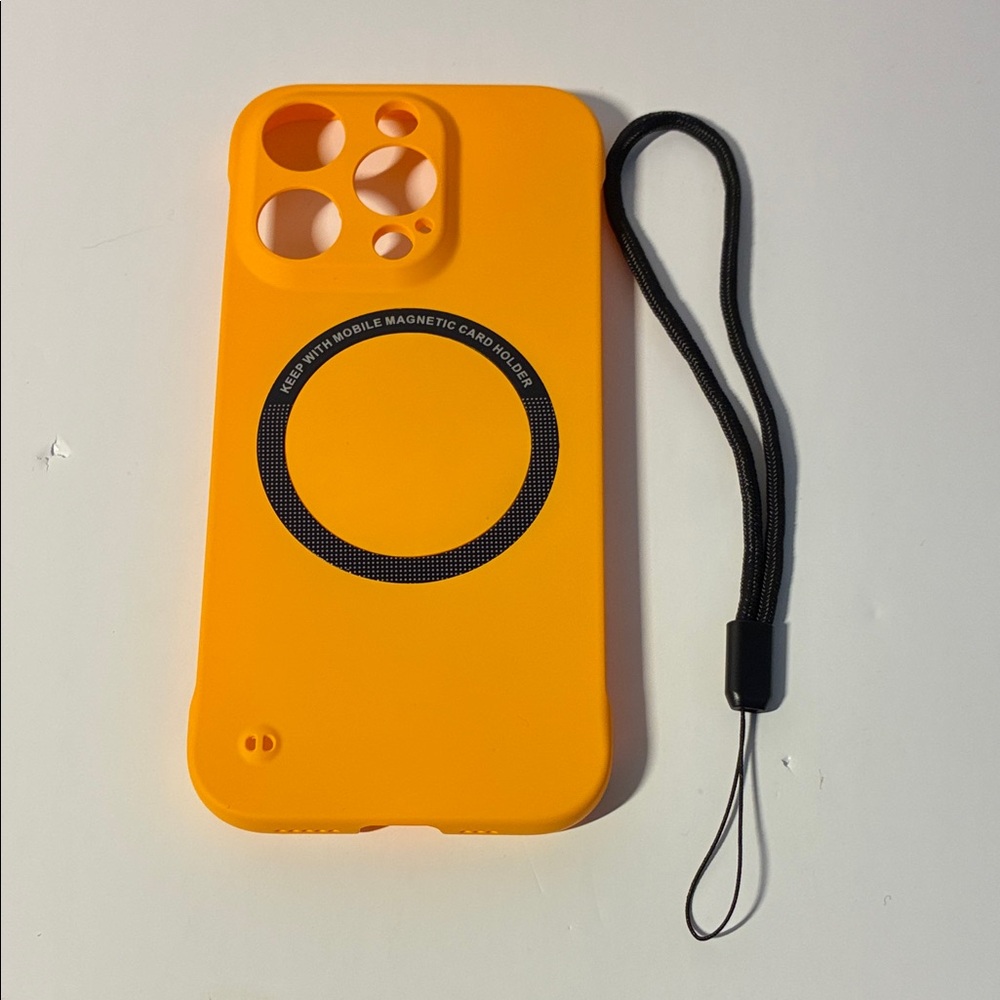 Bright Orange Magnetic-Compatible Phone Case with Wrist Strap- IPHONE 14 PRO